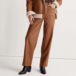 Madewell Cognac Wide-Leg Faux Leather Pants size 28